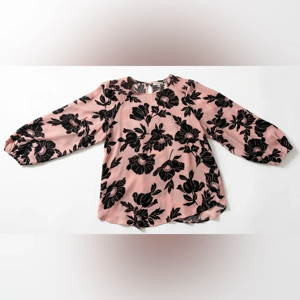 Ophelia Roe Pink Floral Blouse with Black Print - Picture 2 of 9